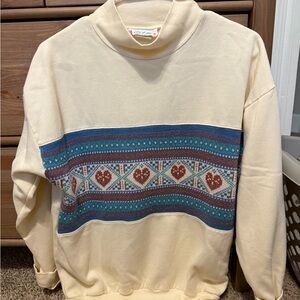 Cream Sweater with Blue and Red Pattern